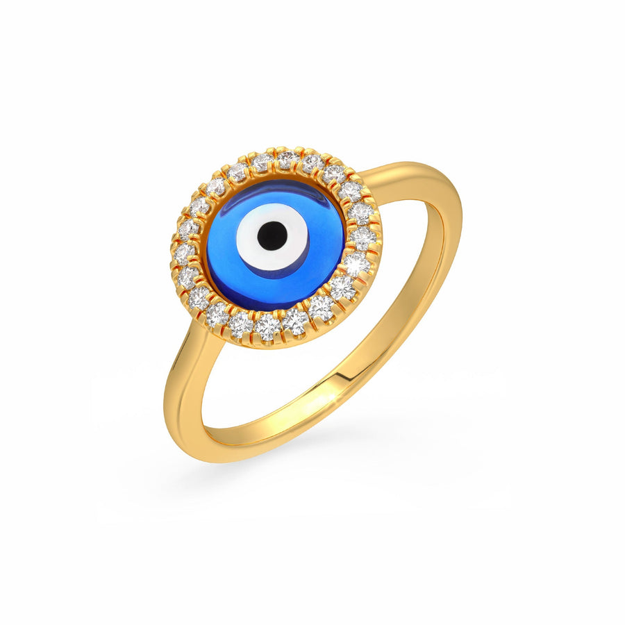 Blue Evil Eye Charm Diamond Ring