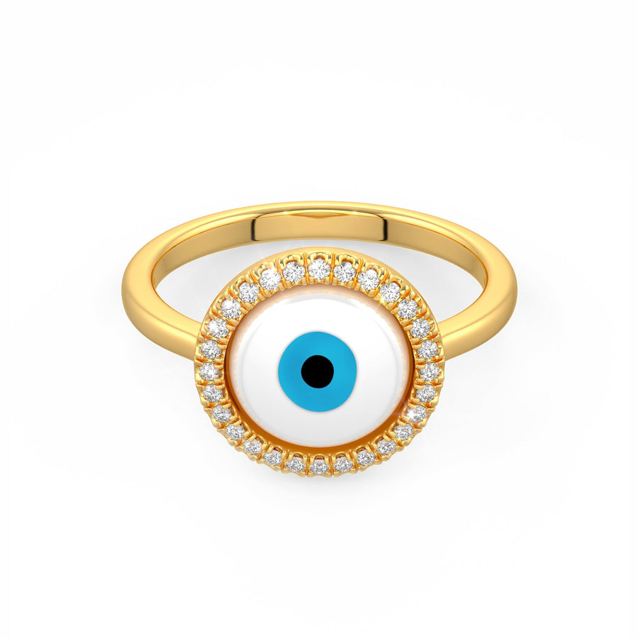 White Evil Eye Charm Diamond Ring