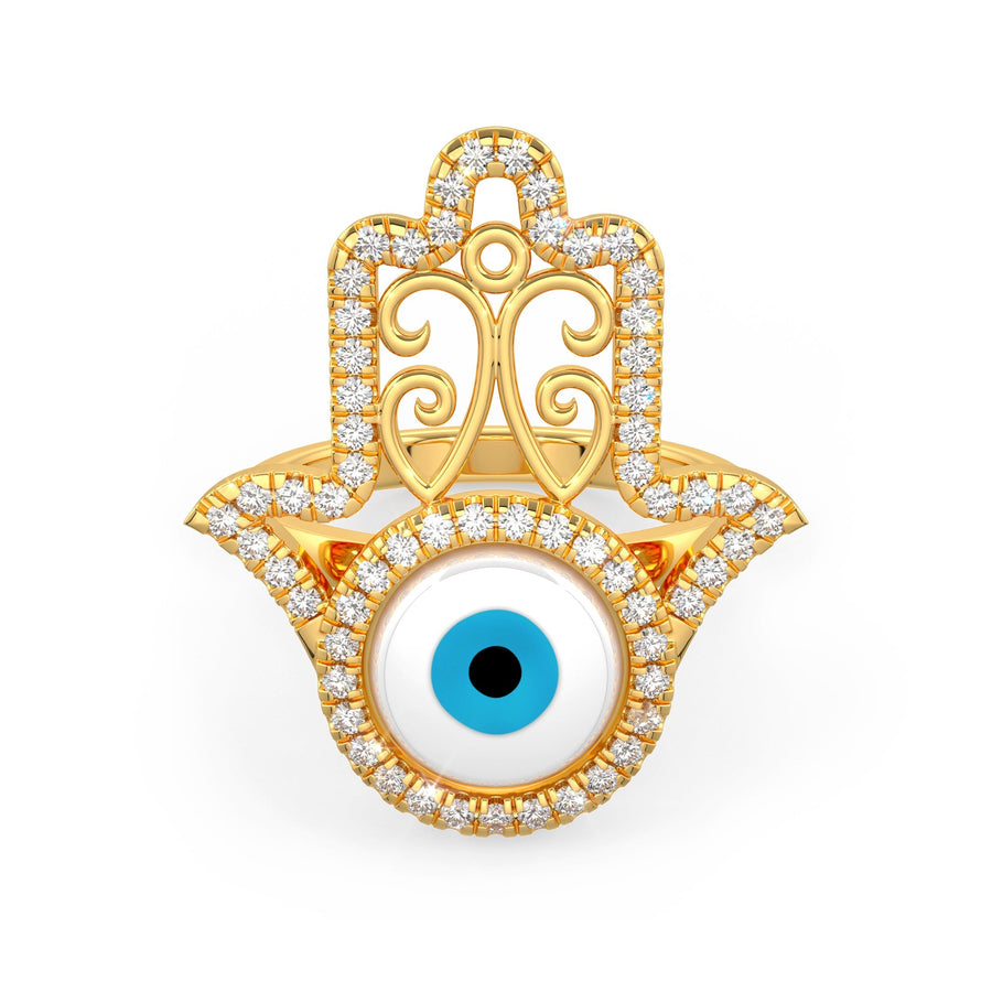 Hamsa Evil Eye Diamond Ring