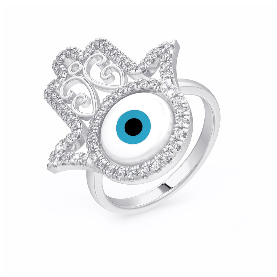 Hamsa Evil Eye Diamond Ring