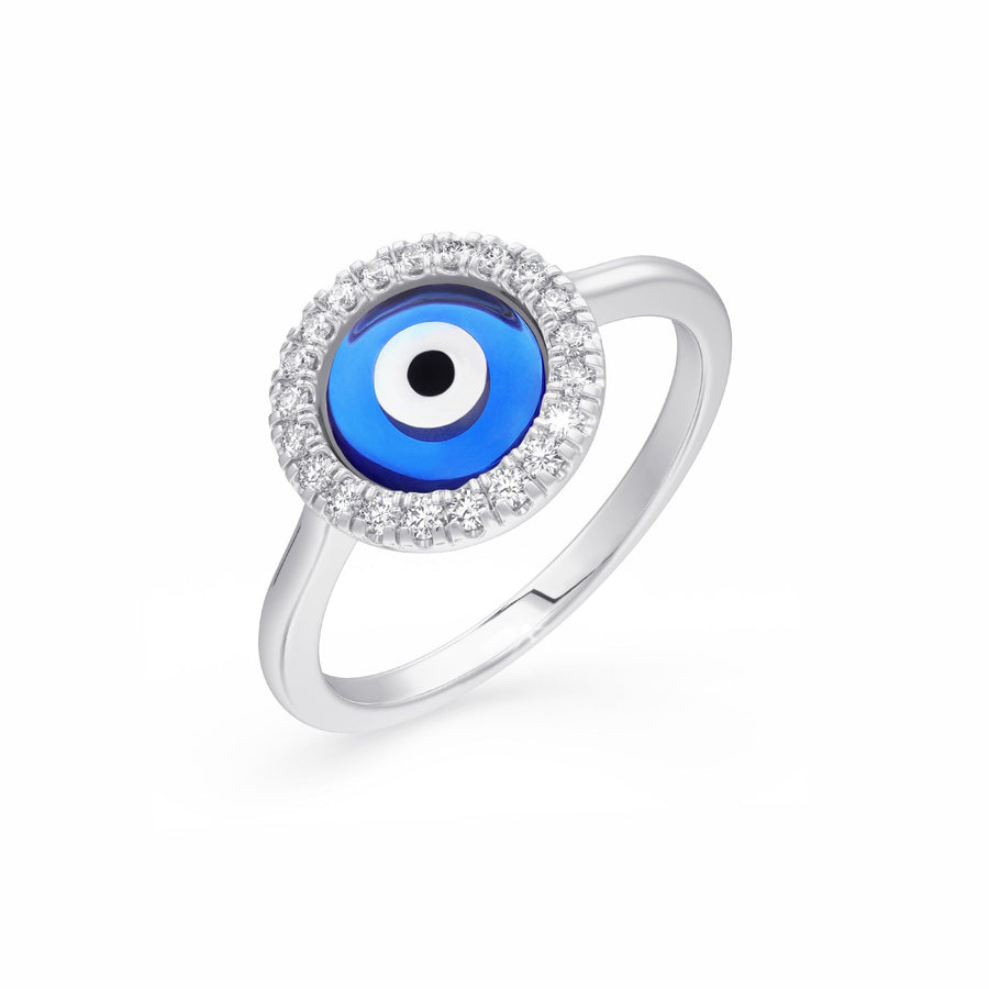 Blue Evil Eye Charm Diamond Ring