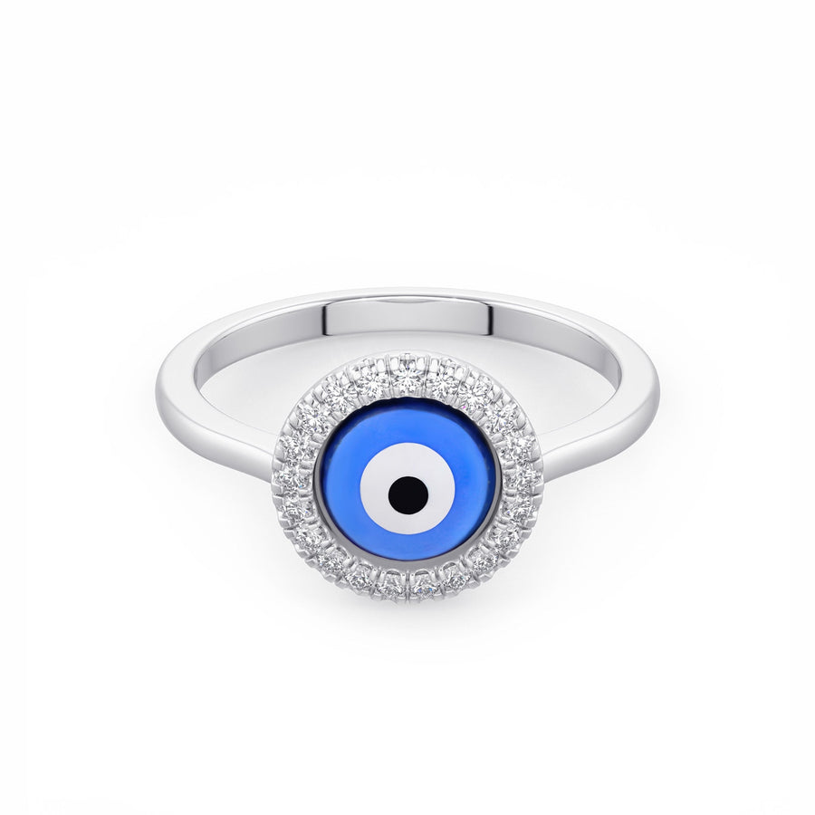 Blue Evil Eye Charm Diamond Ring