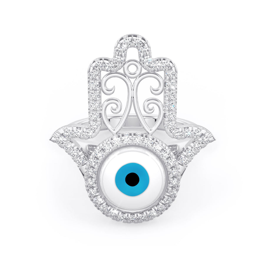 Hamsa Evil Eye Diamond Ring