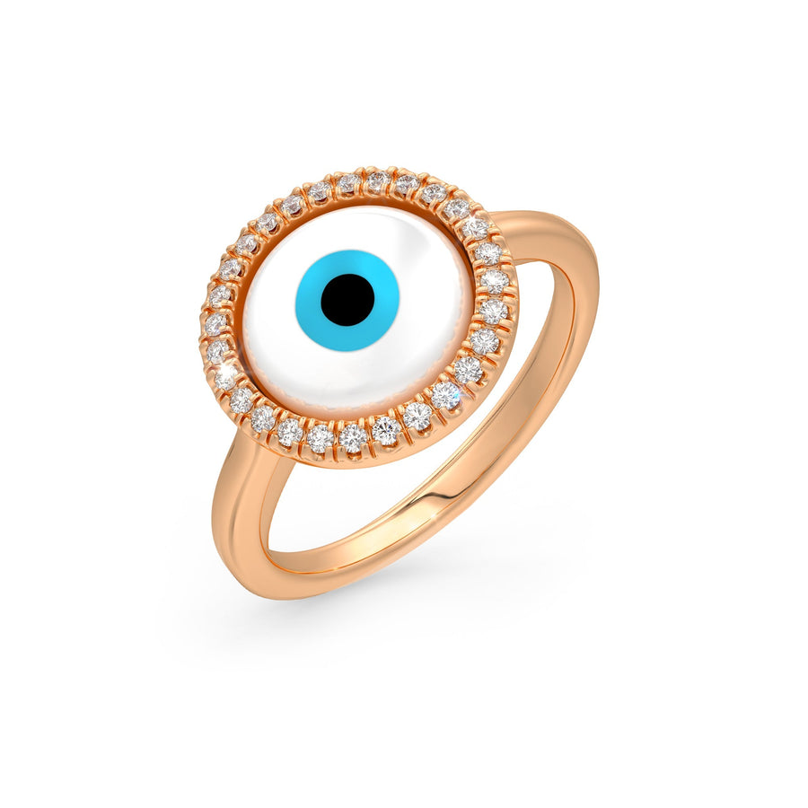 White Evil Eye Charm Diamond Ring