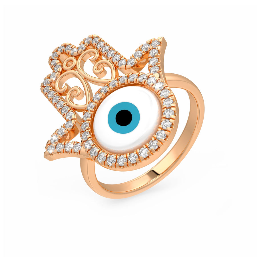 Hamsa Evil Eye Diamond Ring