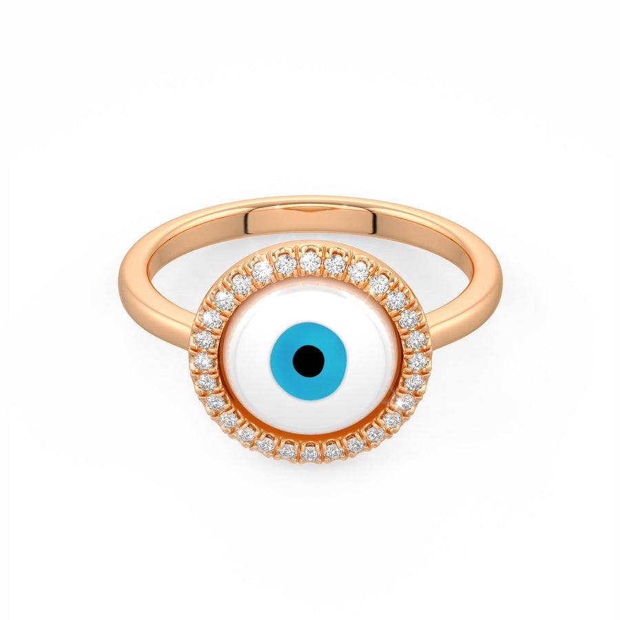 White Evil Eye Charm Diamond Ring