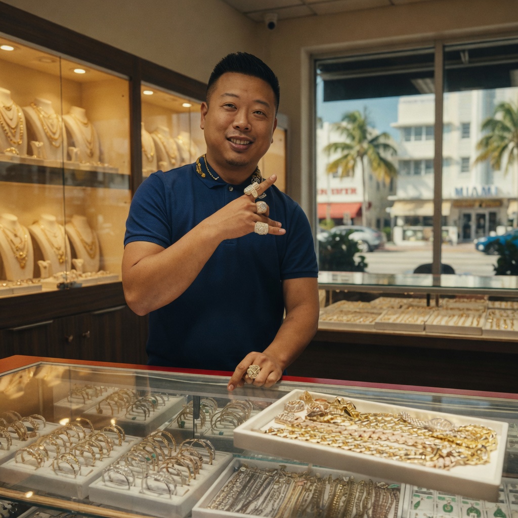 Illustrative jewelry-store scene